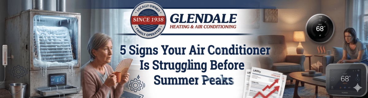 Homeowner staying cool near a struggling air conditioner during summer heat in the Seattle area